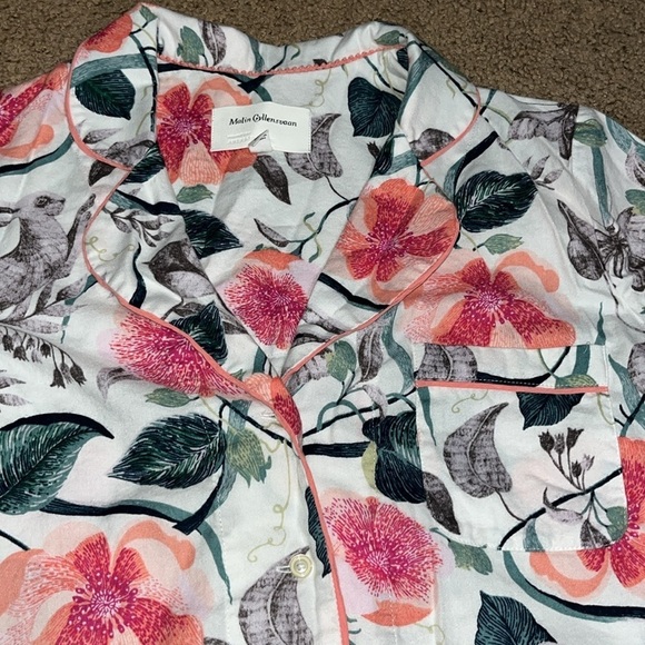 Anthropologie Malin Gyllensvaan Magnolia Flannel Pajama Sleep Pant Top Set M - Picture 8 of 10